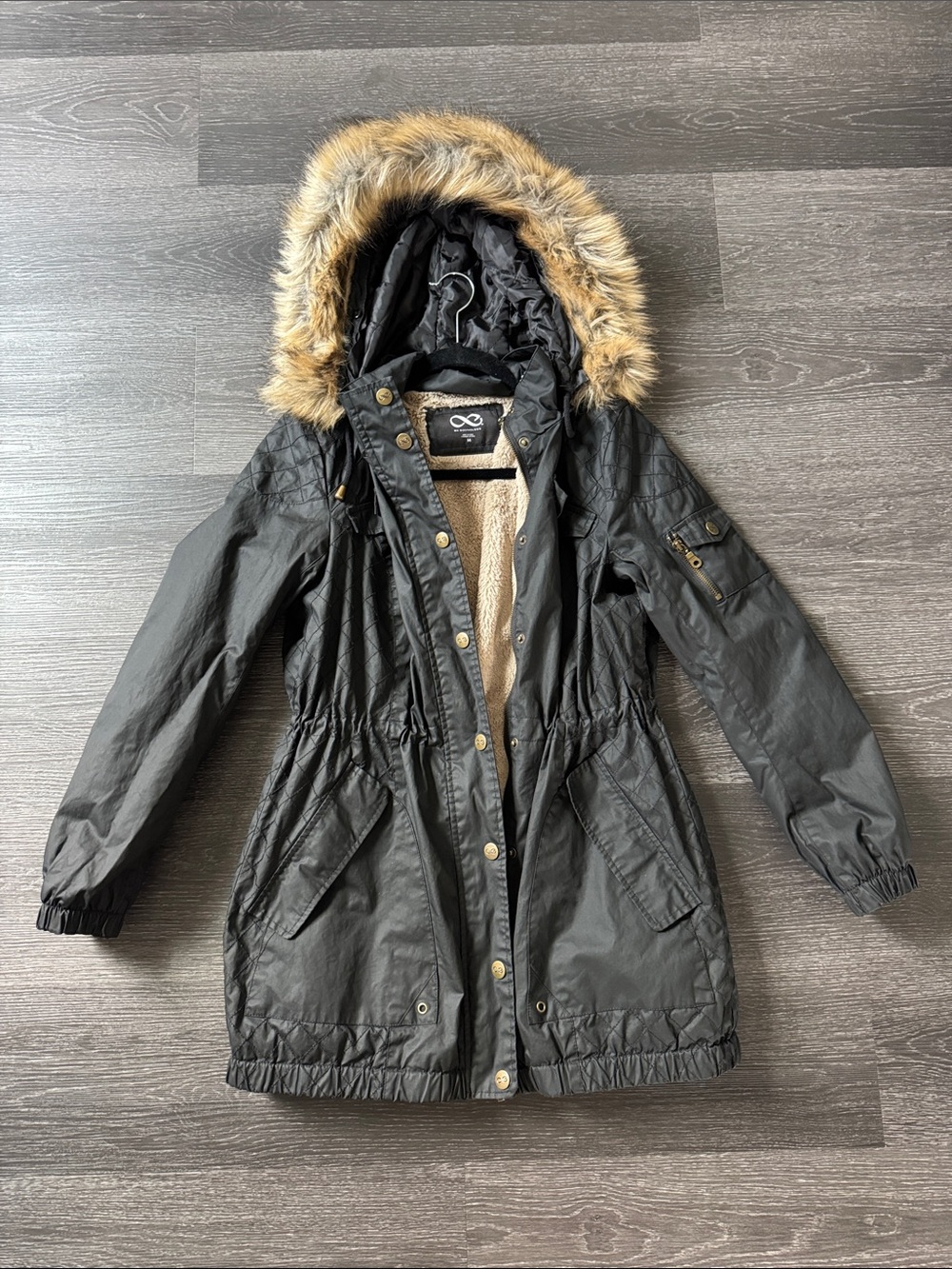 Women's Black Faux-Fur Trim Parka Jacket